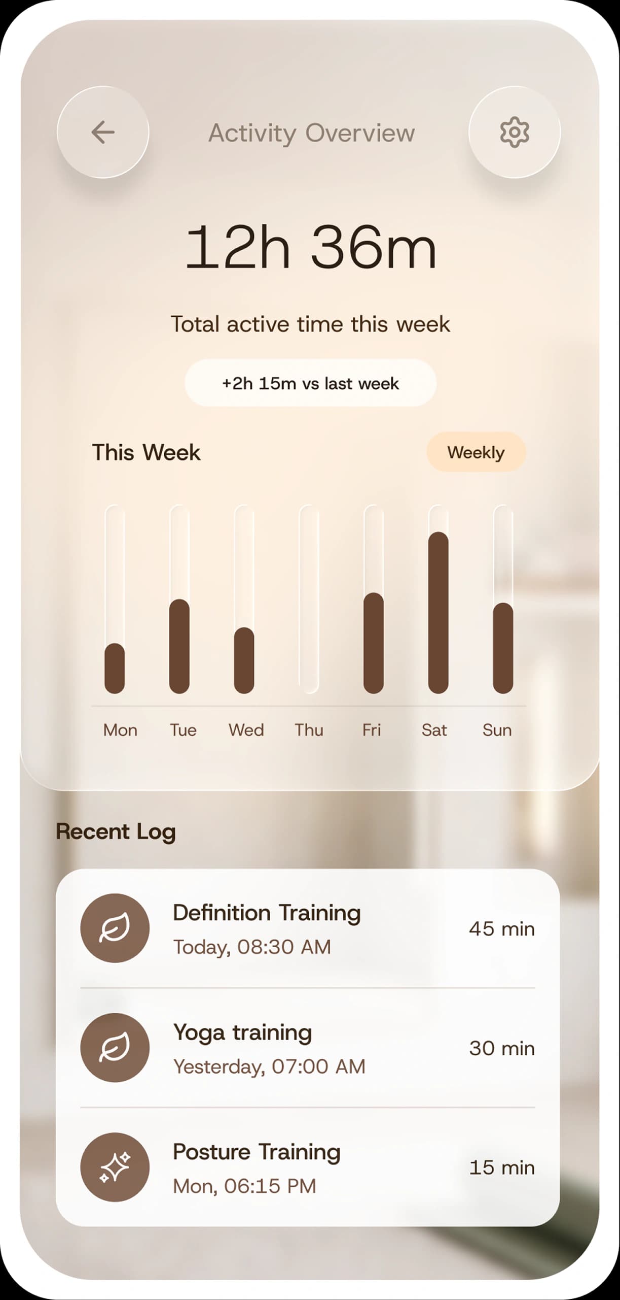Session progress screen with timing and movement feedback
